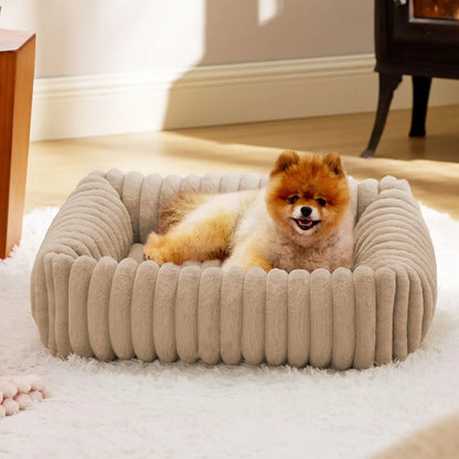 Luxury Warm Bed for A Small Dog W/ Armrest Cat Nest Pet Plush Kitten Winter Sofa Puppy Bed Detachable Washed for Cat Accessories