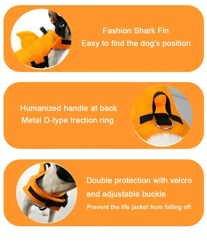 Shark Fin Dog Life Jacket Enhanced Buoyancy Small Dogs Swimming Clothes Safety Vest with Handle for Dogs Surfing