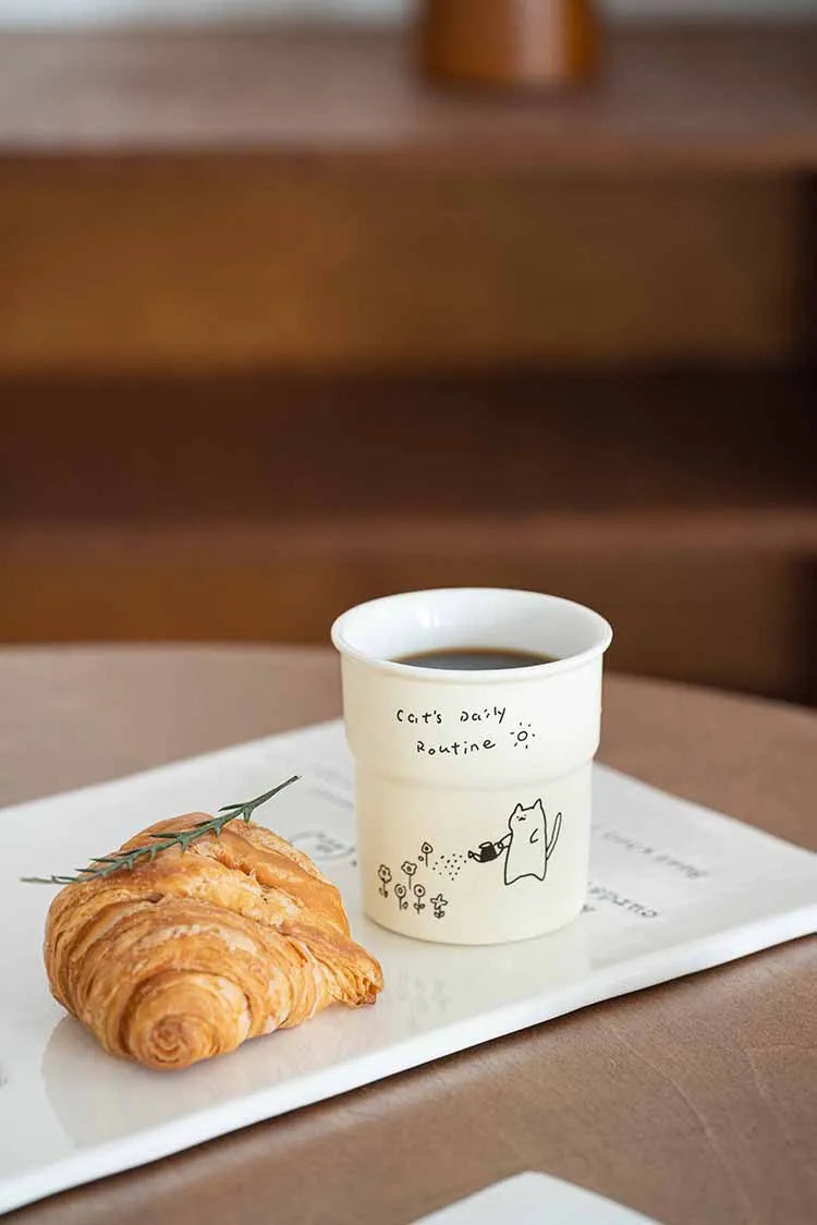 225ml Ceramic Cup Cute Cat Illustrations Coffee Cup for Kitchen Coffee Shop Restaurant,Latte Mug,Drinkware Gift Souvenir