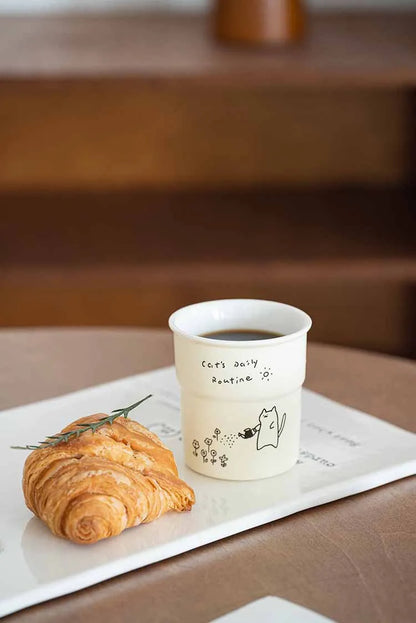 225ml Ceramic Cup Cute Cat Illustrations Coffee Cup for Kitchen Coffee Shop Restaurant,Latte Mug,Drinkware Gift Souvenir