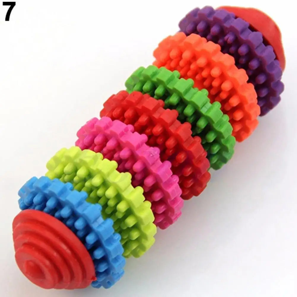 New Durable Rubber Pet Dog Puppy Cat Dental Teething Healthy Teeth Gums Chew Toy Rainbow Gear Teeth Cleaning Toy
