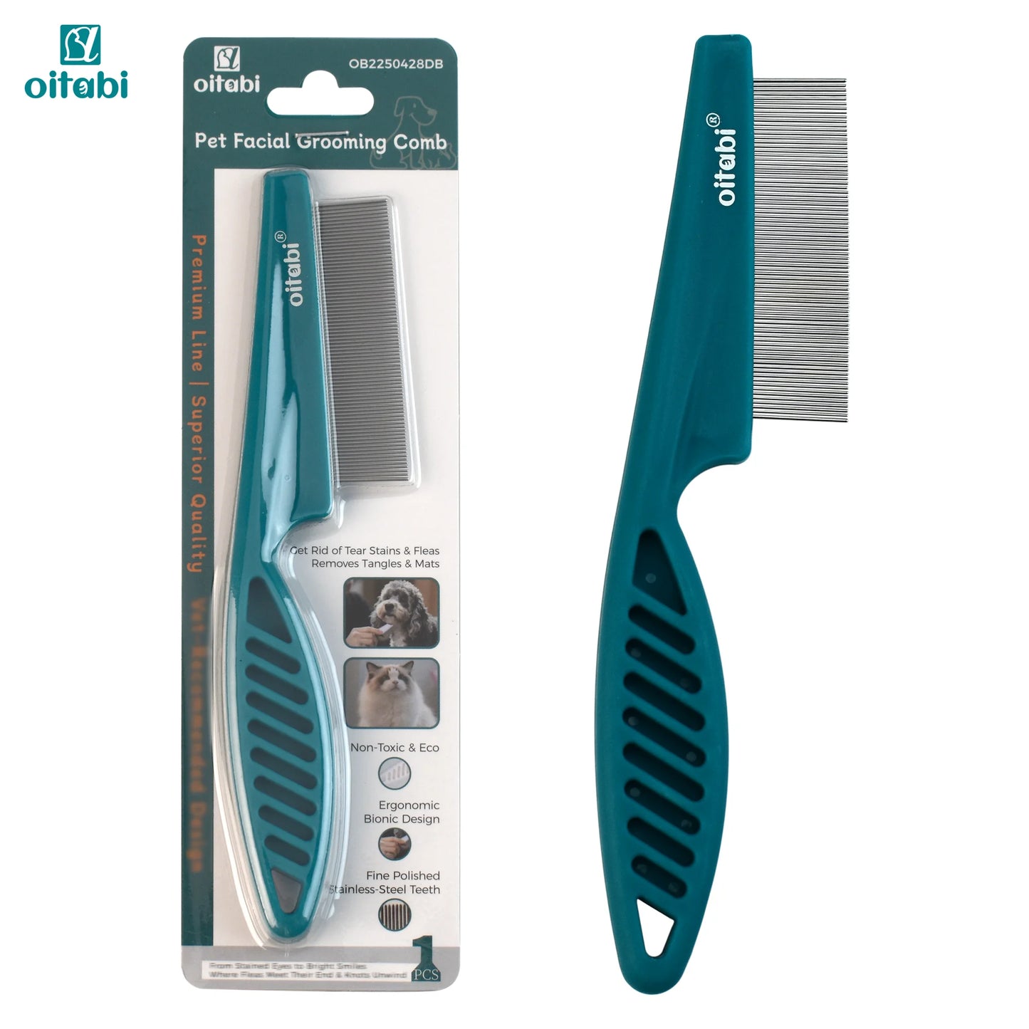 the PESTEASE GROOM COMB - Flea Lice Comb, Dog/Cat Grooming Combs with Rounded Teeth, Professional Pet Tear Stain Remover Brush, Pet Dematting Tool