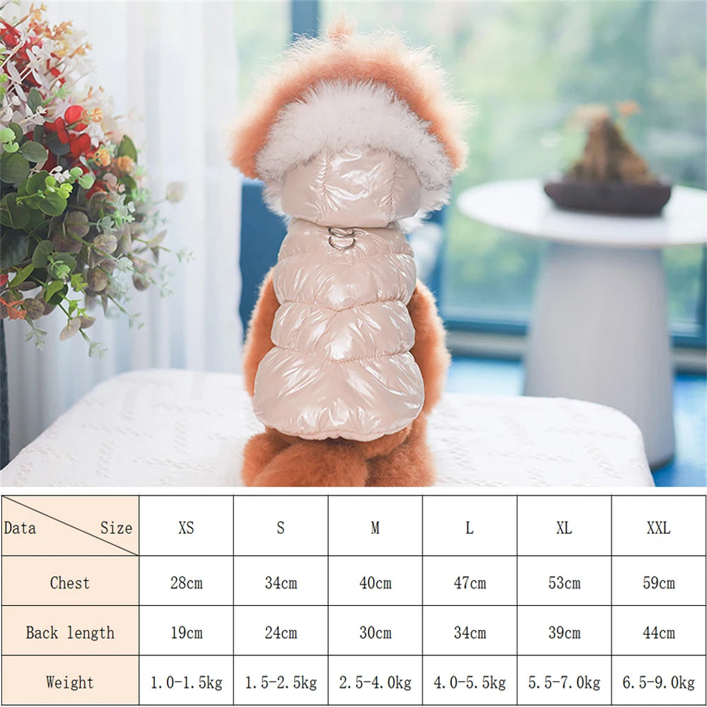 the PUFFY PRINCESS - Fashion Winter Dog Down Jacket, Warm Fleece Pet Coat for Small Dogs, Yorkshire Shih Tzu Luxury Fur Collar Puppy Clothes Outfits