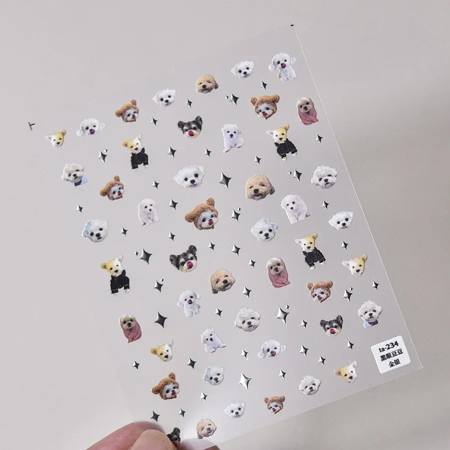 Colorful Balloon Cute Puppy Flower Cherry Bowknot Love Happy Dog Animal Self Adhesive Nail Art Sticker Decoration Manicure Decal