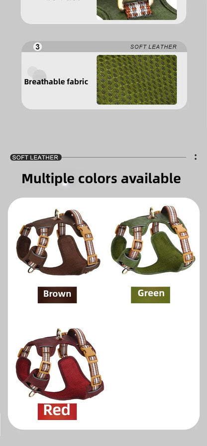 Retro leather pet chest strap, explosion-proof, reflective dog chest and back, breathable and adjustable