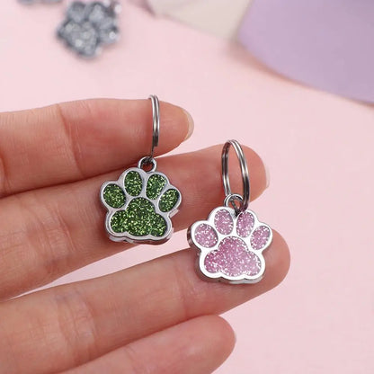 Cat Dog Paw Print Dog Cat Tags Personalized Anti-Lost Pet Glitter Pendant Exquisite with Hook Pet Collar Tag Pendant Kitten