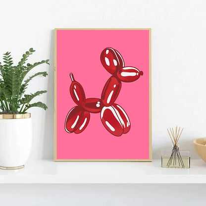 Pink Balloon Dog Posters and Prints Canvas Painting Modern Funny Wall Art Picture for Preppy Bedroom Teens Dorm Room Decor Gift