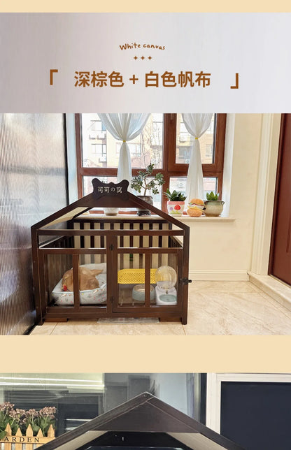 the DOG BONE DOGHOUSE - Solid Wood Doghouse, Large Space Double Doors Indoor Breathable Small Dog Washable Cat's Nest Doghouse, Waterproof Pet Bed