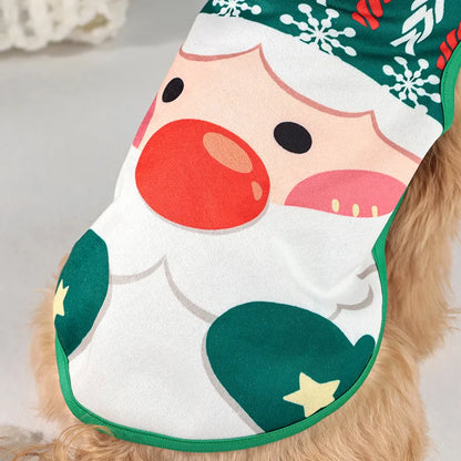 Christmas Santa Dog Vest Warm Fleece, Cartoon Print Pet Jacket, Red/Green, Sleeveless, Sizes S–XL for Small/Medium Dogs