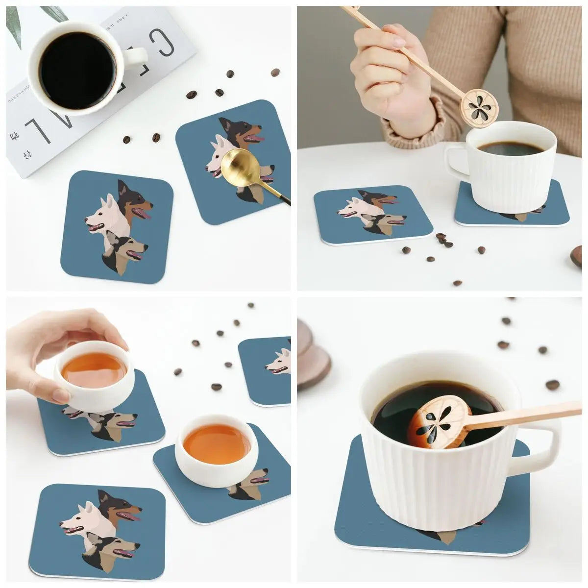 Family Of Dogs Coasters Kitchen Placemats Non-slip Insulation Cup Coffee Mats For Decor Home Tableware Pads Set of 4
