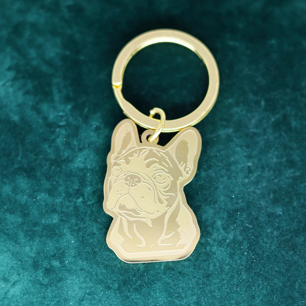 Stainless Steel Charms French Bulldog Dog Men's Trendy Punk Keychain for Women Men Jewelry Kids Gifts Key Bag Deco Accessories