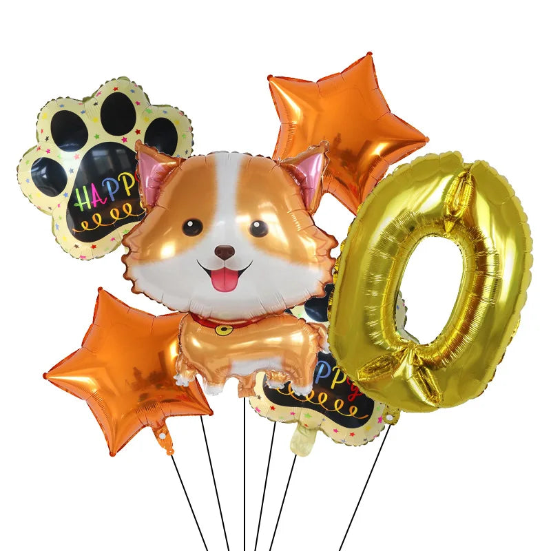 6pcs Corgi Husky Helium Balloons Pet Dog Paw Bone Cartoon Animal Ballon Birthday Party Decoration Baby Shower Globos Kids Toys