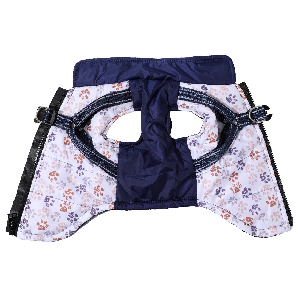 Winter Warm Pet Dog Coat For Small Medium Dogs Cat Jacket with Harness Puppy Foorprint Windproof Clothing French Bulldog Costume