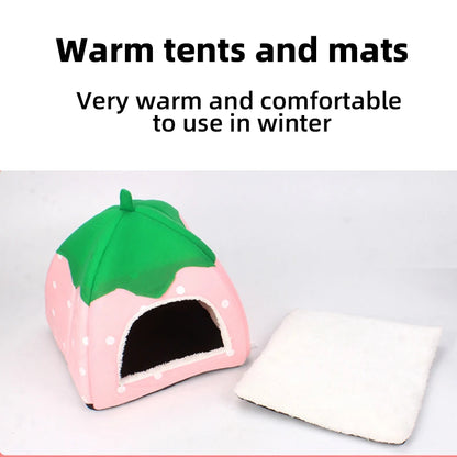 the DOGGY BERRY - Dog/Cat Soft Foldable Portable Strawberry House, Winter Autumn Dog/Puppy/Kitten Warm Bed Tent, Pet Supplies, Cute Cat/Dog Cave Nest