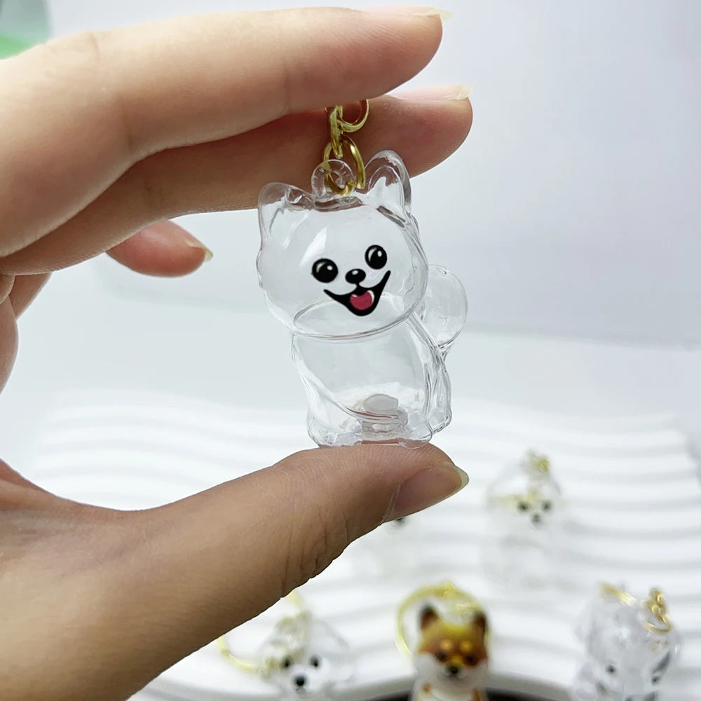 5pcs Dog Hair Storage Keyring Cute Pet Transparent Keychain Bag Car Interior Decoration Pendant Souvenir For Family Members
