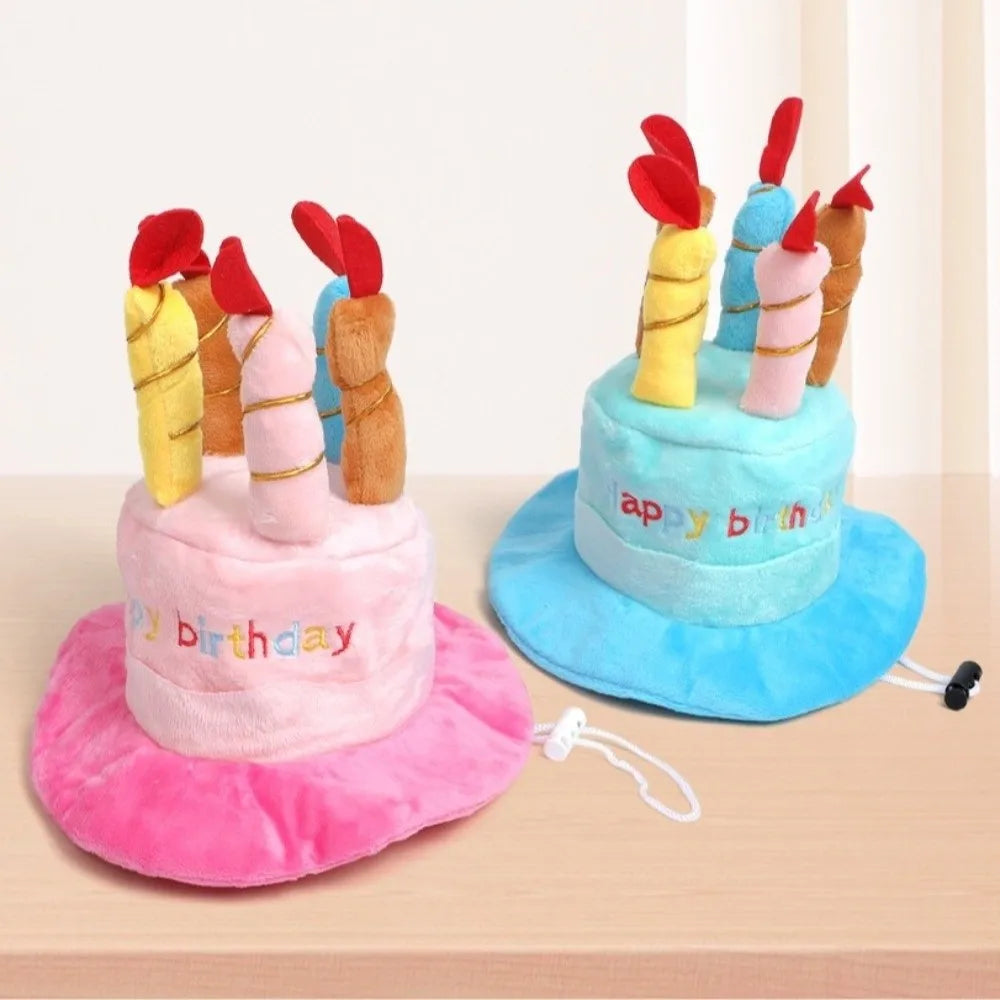 the HAPPY CAKE HAT - New Birthday Theme Dog Hat, Cake Shape Blue & Pink Pet Headwear, Cap Cute Puppy/Kitten Hat, Pet Gift