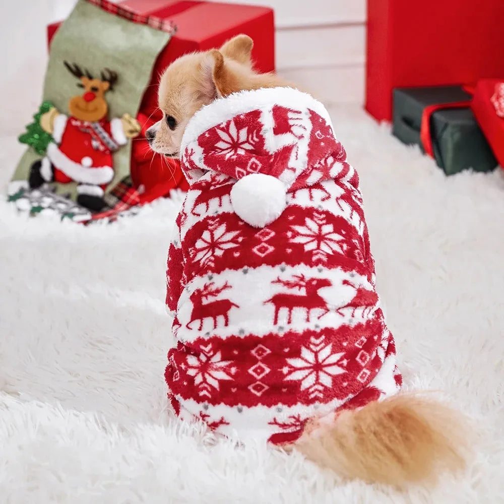 the FROSTY SNUGGLES HOLIDAY PET JUMPSUIT - Ropa Para Perros, Winter Christmas Dog Clothes, Jumpsuit Warm Plush Pet Pajamas for Medium/Small Dogs, Down Cats/Parka Puppy