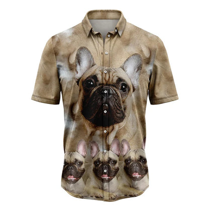 the BULLDOG HAWAII - Funny Bulldog Pattern Hawaiian Shirts, Summer Casual Beach Vacation 3D Cute Dog Printed Shirt, Loose Breathable Dog Lover Blouses
