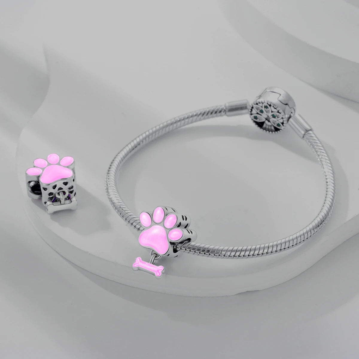 Dog Pet Charms 925 Silver Doggy Paw French Bulldog Bones Beads fit Original Bracelet DIY Fine Jewelry