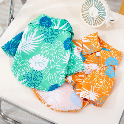Hawaiian Style Dog Shirt Coconut Tree Patern Dog Vest Chihuahua Yorkie Breathable Polo Shirt Puppy T-Shirt Summer Pet Clothes