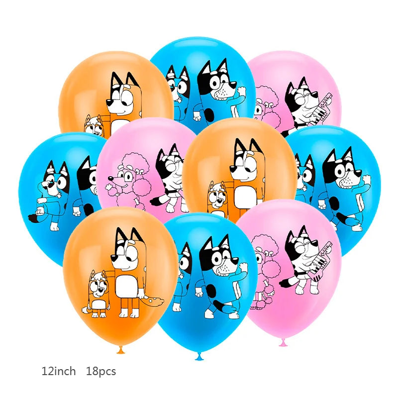 the CARTOON DOG BIRTHDAY - Blue Dog Theme Birthday Party, Cartoon Bluey Birthday Party Decoration Tablecloth Balloon Cake Stand Masks Tableware Kid Supplies