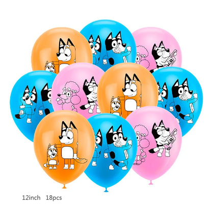 the CARTOON DOG BIRTHDAY - Blue Dog Theme Birthday Party, Cartoon Bluey Birthday Party Decoration Tablecloth Balloon Cake Stand Masks Tableware Kid Supplies