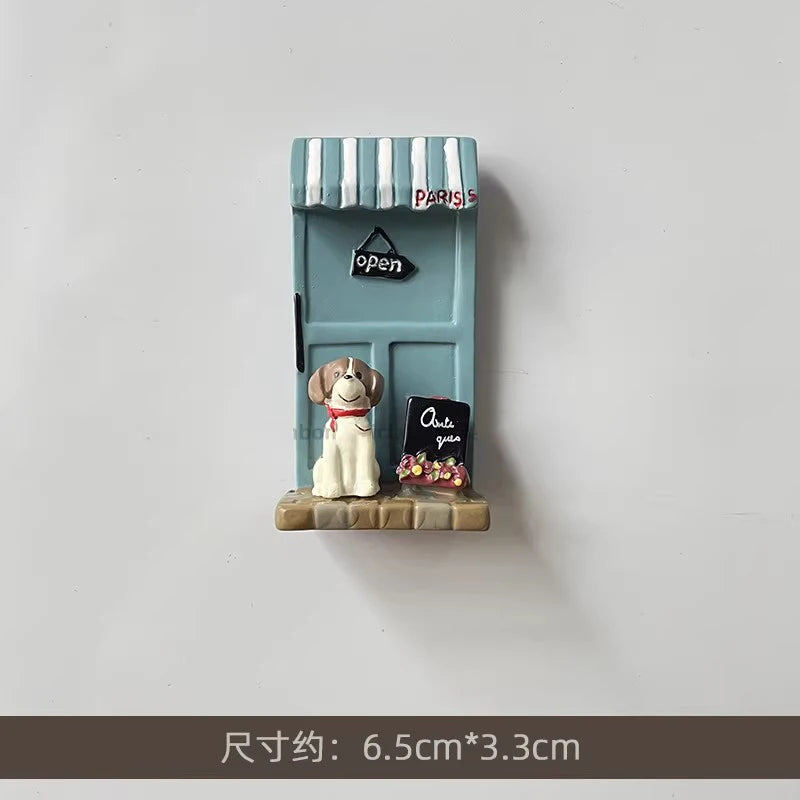 3D Fridge Magnet Puppy Cartoon Cat and Dog Refrigerator Stickers  Anti-theft Entrance Door Decorative Magnetic Creative Message