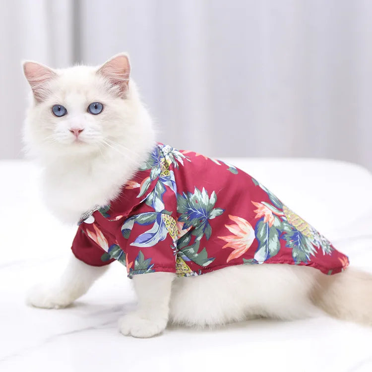 Summer Dog Clothes Coconut Tree Pineapple Flower Print Dog Cat Shirt Short Sleeve Fashion Beach Hawaiian Style Clothes For Pets