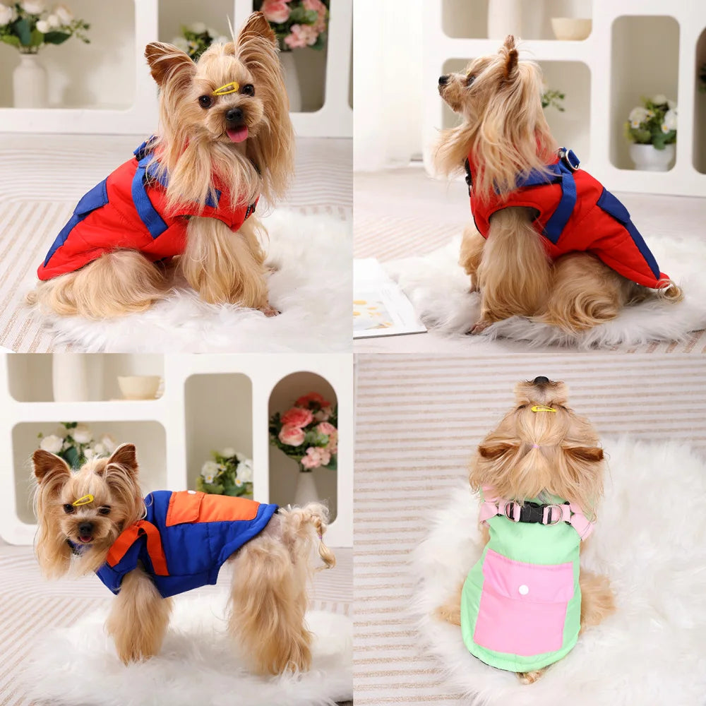 Pet Dog Jacket For Small Medium Dogs Cats With Harness Winter Warm Puppy Clothing Waterproof Coat Yorkshire Bulldog Pug Clothing