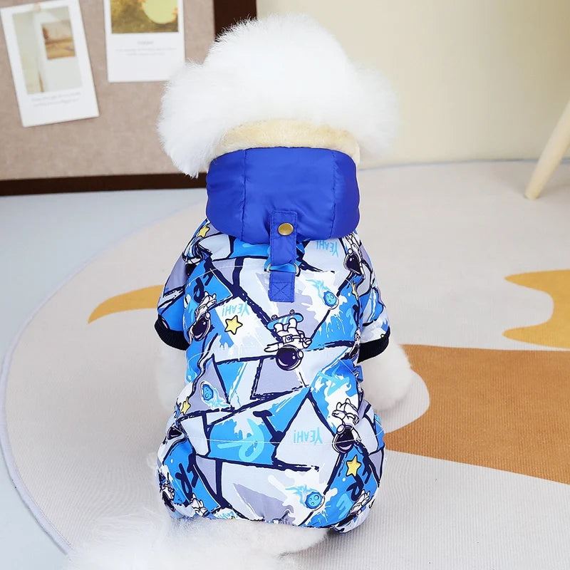 the ASTRO DOG - Snow-Proof Pet Clothing for Small/Medium Dogs, Winter Warm Puppy Hoodie Jumpsuit, Overall Down Parkas Apparel Chihuahua Corgi Suit