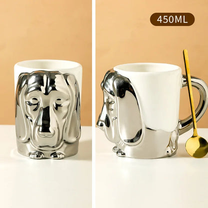 1pc Creative Stereo Dog Coffee Cup Cartoon Animal Tea Cup Gold Plated Silver Dog Ceramic Mug Couple Gift Oatmeal Mug Home Decor