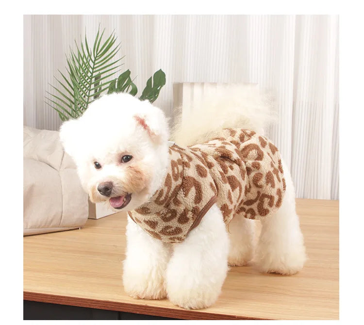 New Arrival Fleece Dog Dress Winter Leopard Print - Cute Princess Gown Outfit for Teddy Puppy Small Dogs Clothing