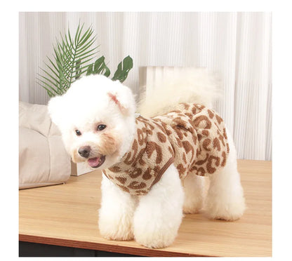 New Arrival Fleece Dog Dress Winter Leopard Print - Cute Princess Gown Outfit for Teddy Puppy Small Dogs Clothing