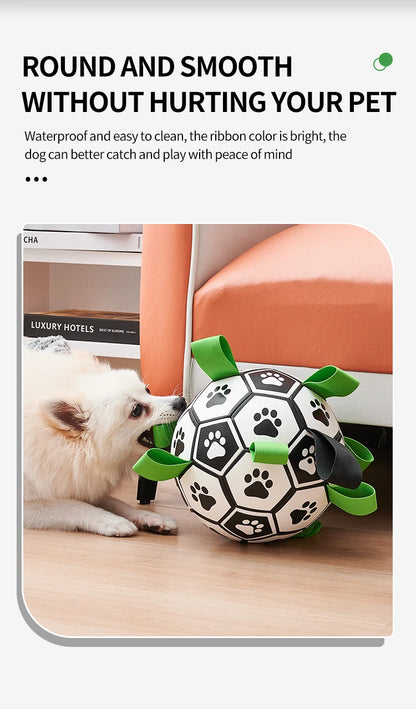 Dog Toys Soccer Ball with Straps Interactive Dog Toy for Tug of War Puppy Birthday Gifts Toy Durable Balls for Medium Large Dogs