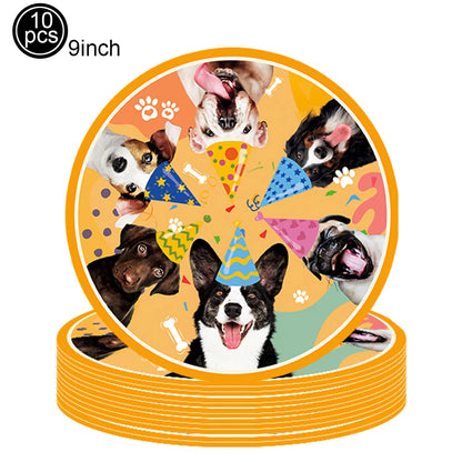Dog Birthday Party Supplies Tableware Set Dog Plates Napkins Tablecloth Banner Balloon Kids Decor Puppy Theme Party Supplies