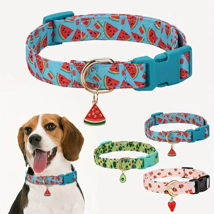 the TUTTIFRUTTI PAWS COLLAR - 1PCS Fruit Print Polyester Dog Collar Set with Adjustable Buckles and Zinc Alloy Rings, Stylish and Durable, Machine Washable