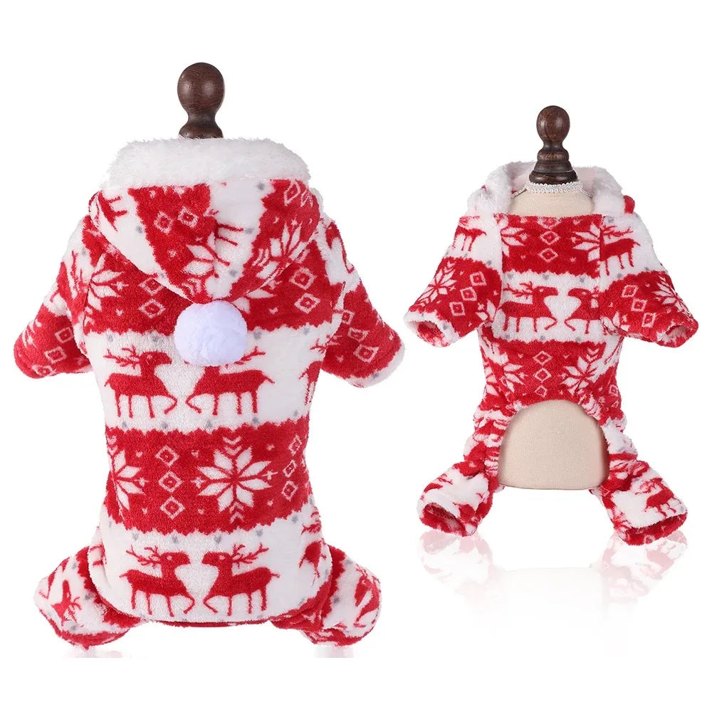 the FROSTY SNUGGLES HOLIDAY PET JUMPSUIT - Ropa Para Perros, Winter Christmas Dog Clothes, Jumpsuit Warm Plush Pet Pajamas for Medium/Small Dogs, Down Cats/Parka Puppy