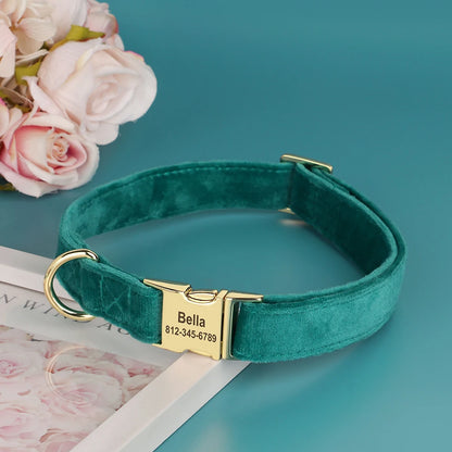 the COZY CREST PERSONALIZED COLLAR - Custom Dog Collar, Soft Velvet Dog Collars, Winter Personalized Pet ID Tag Plush Necklace for Small to Large Dogs, Pug, Free Engraving