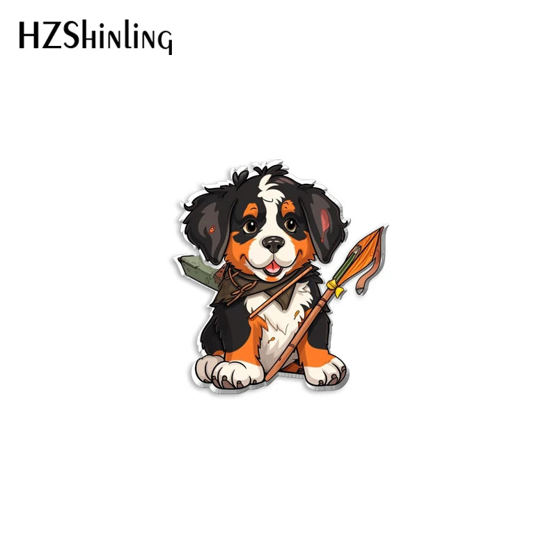 2023 New Bernese Mountain Dog Acrylic Lapel Pin Animal Epoxy Butterfly Clasp Pin Handmade Butterfly Brooch