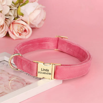 the COZY CREST PERSONALIZED COLLAR - Custom Dog Collar, Soft Velvet Dog Collars, Winter Personalized Pet ID Tag Plush Necklace for Small to Large Dogs, Pug, Free Engraving