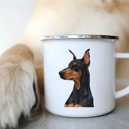 Cute Dog Printed Enamel Coffee Tea Mugs Office Home Party Beer Drink Cola Cups Funny Handle Camping Water Mug Best Friend Gifts