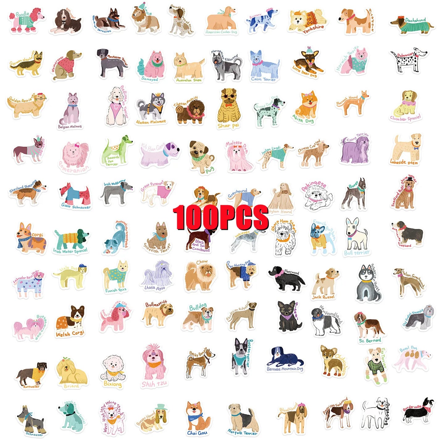 100/200/300PCS Cute Dog Series Graffiti Stickers Phone Laptop Computer Pad Decal Cup Stationery Luggage Waterproof Small Sticker