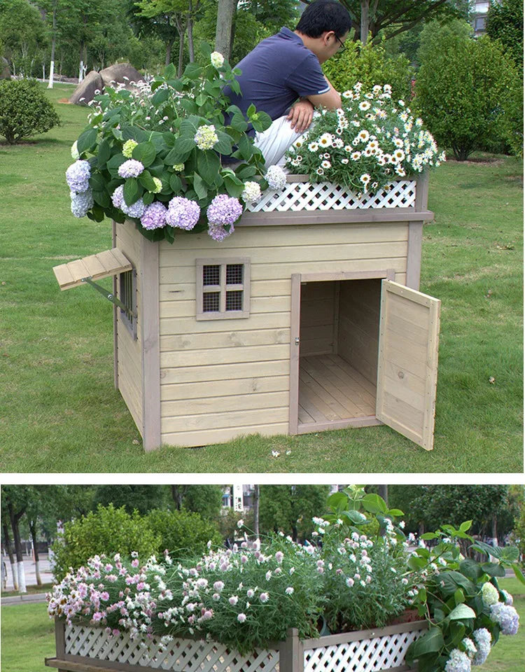 the DOGGY COTTAGE - Outdoor Solid Wood Doghouse, Kennel Indoor Large, Medium and Small Dogs, Outdoor Small, Medium and Large Courtyard Universal