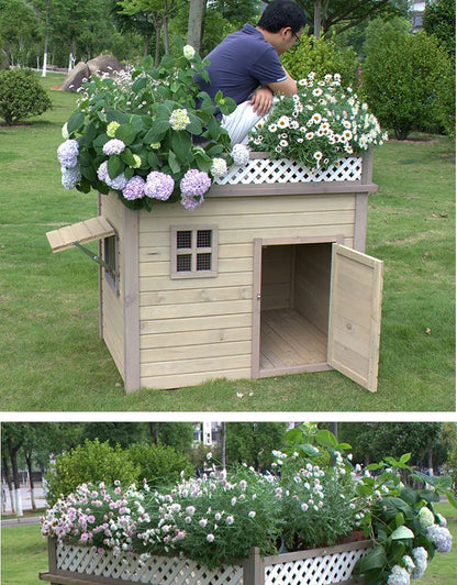 the DOGGY COTTAGE - Outdoor Solid Wood Doghouse, Kennel Indoor Large, Medium and Small Dogs, Outdoor Small, Medium and Large Courtyard Universal