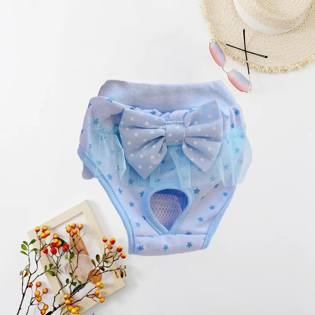 Dog Menstrual Pants Comfortable Anti-harassment Pet Sanitary Pants Breathable Cotton Puppy Bowknot Diaper Clothing Pet Supplies