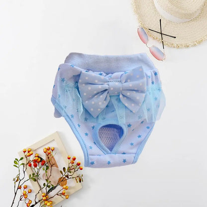 Dog Menstrual Pants Comfortable Anti-harassment Pet Sanitary Pants Breathable Cotton Puppy Bowknot Diaper Clothing Pet Supplies