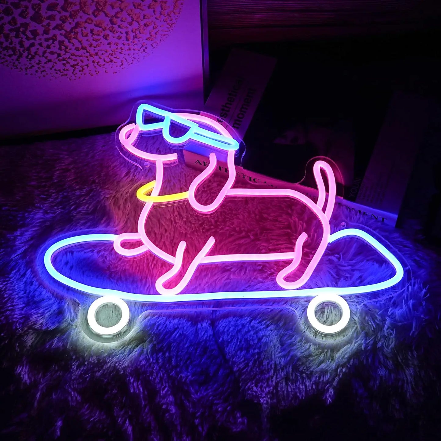Skateboard Dog Neon Signs LED Neon Light Sign Light Up Neon Signs Wall Decor for Game Room Bedroom HomeBar Living Room kids room