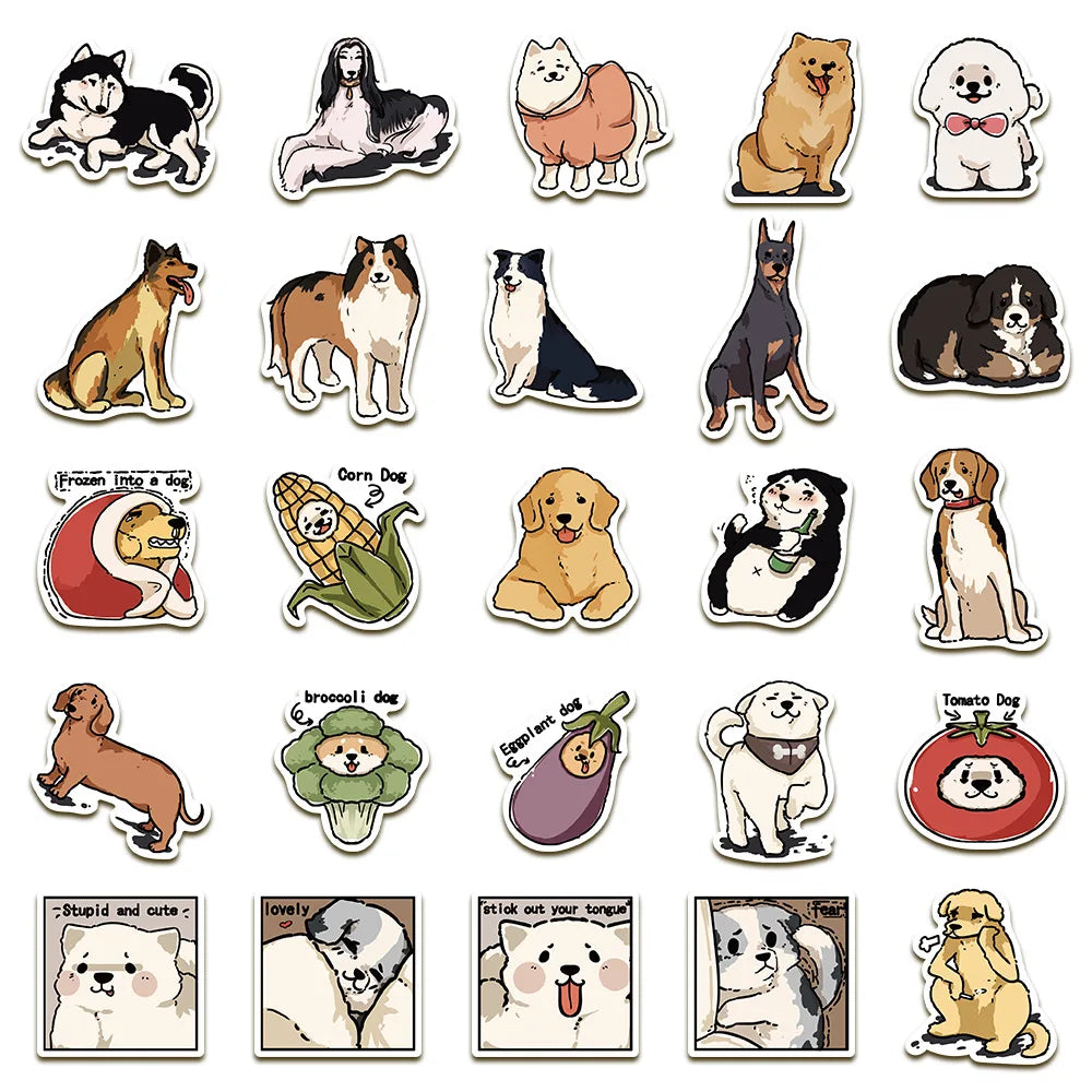 50PCS Cartoon Cute Dog Graffiti Stickers Waterproof Decals for Laptops Skateboards Guitars Luggage Phones Scrapbook