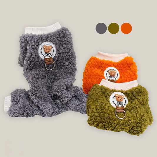Dog Pajamas Winter Plush Onesie, Warm Puppy Jumpsuit Cozy Costume for Cats Small Dogs Rabbit Guinea Pig Hamster Clothes