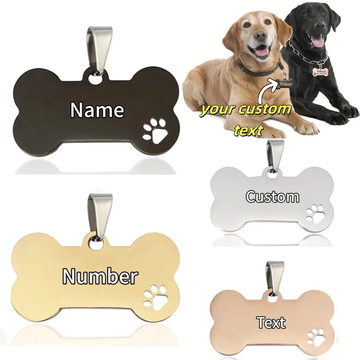Personalized Dog Tag Stainless Steel Custom Engraved Bone Dog Charm For Pet Collar Dog Id Name Tag Gift Pendant Supplies Jewelry